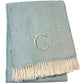 55" X 70" Sky Blue And White Herringbone Cotton Blend S Initial Throw Blanket with Tassels And Embroidery