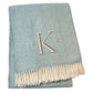 55" X 70" Sky Blue And White Herringbone Cotton Blend S Initial Throw Blanket with Tassels And Embroidery