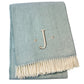 55" X 70" Sky Blue And White Herringbone Cotton Blend S Initial Throw Blanket with Tassels And Embroidery