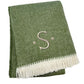 55" X 70" Moss Green And White Herringbone Cotton Blend S Initial Throw Blanket with Tassels And Embroidery
