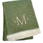55" X 70" Moss Green And White Herringbone Cotton Blend S Initial Throw Blanket with Tassels And Embroidery