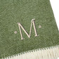 55" X 70" Moss Green And White Herringbone Cotton Blend S Initial Throw Blanket with Tassels And Embroidery