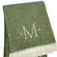 55" X 70" Moss Green And White Herringbone Cotton Blend S Initial Throw Blanket with Tassels And Embroidery