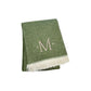 55" X 70" Moss Green And White Herringbone Cotton Blend S Initial Throw Blanket with Tassels And Embroidery