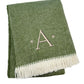 55" X 70" Moss Green And White Herringbone Cotton Blend S Initial Throw Blanket with Tassels And Embroidery