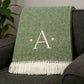 55" X 70" Moss Green And White Herringbone Cotton Blend S Initial Throw Blanket with Tassels And Embroidery
