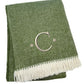 55" X 70" Moss Green And White Herringbone Cotton Blend S Initial Throw Blanket with Tassels And Embroidery