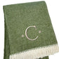 55" X 70" Moss Green And White Herringbone Cotton Blend S Initial Throw Blanket with Tassels And Embroidery