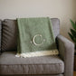 55" X 70" Moss Green And White Herringbone Cotton Blend S Initial Throw Blanket with Tassels And Embroidery