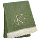 55" X 70" Moss Green And White Herringbone Cotton Blend S Initial Throw Blanket with Tassels And Embroidery