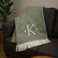 55" X 70" Moss Green And White Herringbone Cotton Blend S Initial Throw Blanket with Tassels And Embroidery