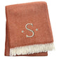 55" X 70" Terra Cotta And White Herringbone Cotton Blend S Initial Throw Blanket with Tassels And Embroidery