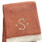 55" X 70" Terra Cotta And White Herringbone Cotton Blend S Initial Throw Blanket with Tassels And Embroidery