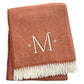 55" X 70" Terra Cotta And White Herringbone Cotton Blend S Initial Throw Blanket with Tassels And Embroidery