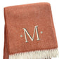 55" X 70" Terra Cotta And White Herringbone Cotton Blend S Initial Throw Blanket with Tassels And Embroidery
