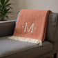 55" X 70" Terra Cotta And White Herringbone Cotton Blend S Initial Throw Blanket with Tassels And Embroidery