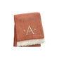 55" X 70" Terra Cotta And White Herringbone Cotton Blend S Initial Throw Blanket with Tassels And Embroidery