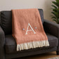 55" X 70" Terra Cotta And White Herringbone Cotton Blend S Initial Throw Blanket with Tassels And Embroidery