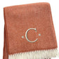 55" X 70" Terra Cotta And White Herringbone Cotton Blend S Initial Throw Blanket with Tassels And Embroidery
