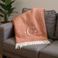 55" X 70" Terra Cotta And White Herringbone Cotton Blend S Initial Throw Blanket with Tassels And Embroidery