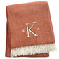 55" X 70" Terra Cotta And White Herringbone Cotton Blend S Initial Throw Blanket with Tassels And Embroidery