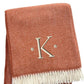 55" X 70" Terra Cotta And White Herringbone Cotton Blend S Initial Throw Blanket with Tassels And Embroidery