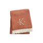 55" X 70" Terra Cotta And White Herringbone Cotton Blend S Initial Throw Blanket with Tassels And Embroidery