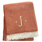 55" X 70" Terra Cotta And White Herringbone Cotton Blend S Initial Throw Blanket with Tassels And Embroidery