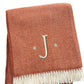 55" X 70" Terra Cotta And White Herringbone Cotton Blend S Initial Throw Blanket with Tassels And Embroidery