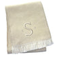 55" X 70" Linen And White Herringbone Cotton Blend S Initial Throw Blanket with Tassels And Embroidery