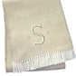 55" X 70" Linen And White Herringbone Cotton Blend S Initial Throw Blanket with Tassels And Embroidery