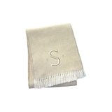 55" X 70" Linen And White Herringbone Cotton Blend S Initial Throw Blanket with Tassels And Embroidery