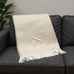 55" X 70" Linen And White Herringbone Cotton Blend S Initial Throw Blanket with Tassels And Embroidery