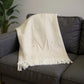 55" X 70" Linen And White Herringbone Cotton Blend S Initial Throw Blanket with Tassels And Embroidery