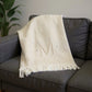 55" X 70" Linen And White Herringbone Cotton Blend S Initial Throw Blanket with Tassels And Embroidery