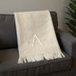 55" X 70" Linen And White Herringbone Cotton Blend S Initial Throw Blanket with Tassels And Embroidery