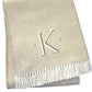 55" X 70" Linen And White Herringbone Cotton Blend S Initial Throw Blanket with Tassels And Embroidery