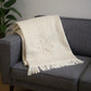 55" X 70" Linen And White Herringbone Cotton Blend S Initial Throw Blanket with Tassels And Embroidery