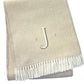 55" X 70" Linen And White Herringbone Cotton Blend S Initial Throw Blanket with Tassels And Embroidery