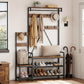 71" Black And Brown Rustic Ten Hook Coat Rack Storage Bench
