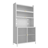 73" White Stainless Steel Textured Door Dining Hutch With Two Doors