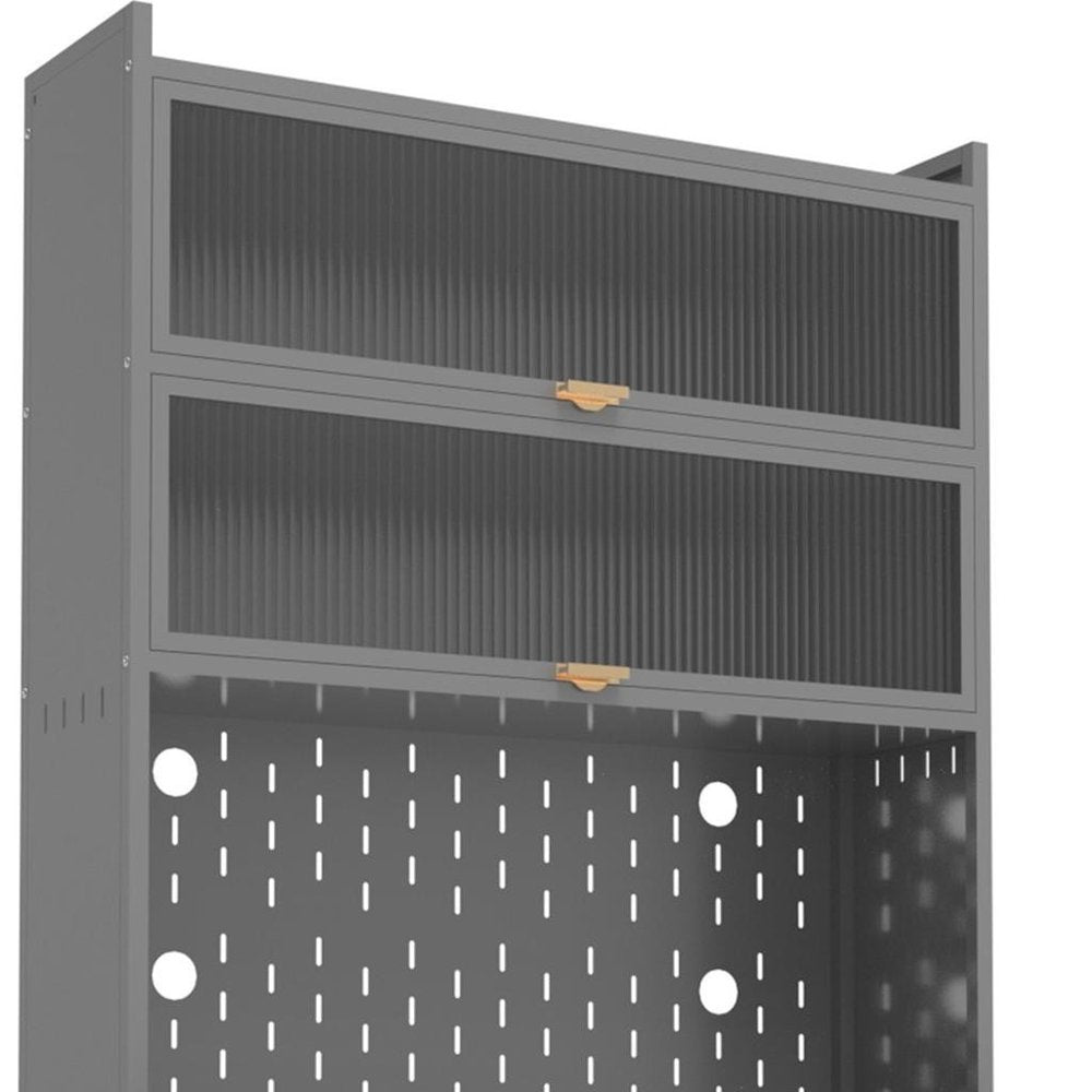 73" Gray Stainless Steel Textured Door Dining Hutch With Two Doors