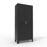 71" Black Stainless Steel Pantry Or Storage Closet With Arched Panel Doors