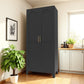 71" Black Stainless Steel Pantry Or Storage Closet With Arched Panel Doors