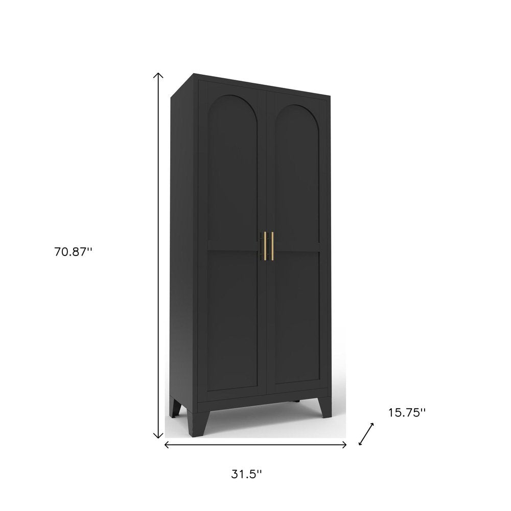 71" Black Stainless Steel Pantry Or Storage Closet With Arched Panel Doors