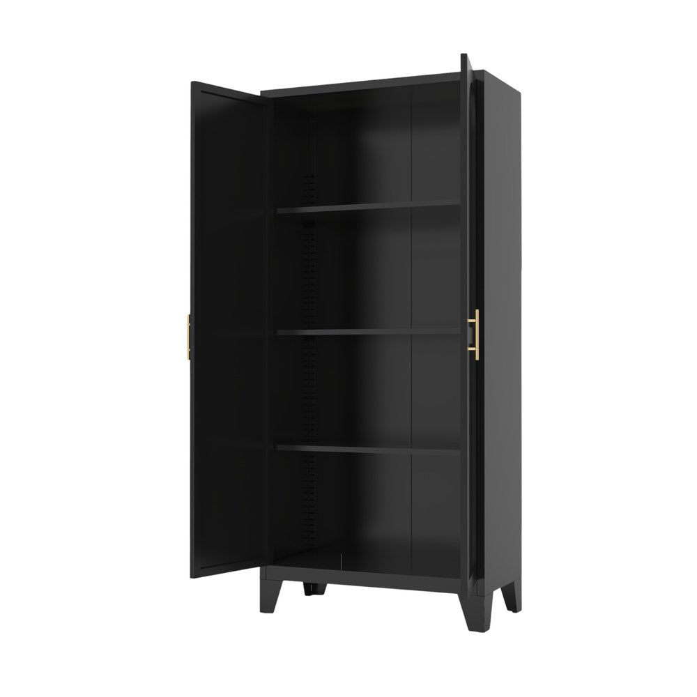 71" Black Stainless Steel Pantry Or Storage Closet With Arched Panel Doors