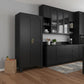 71" Black Stainless Steel Pantry Or Storage Closet With Arched Panel Doors