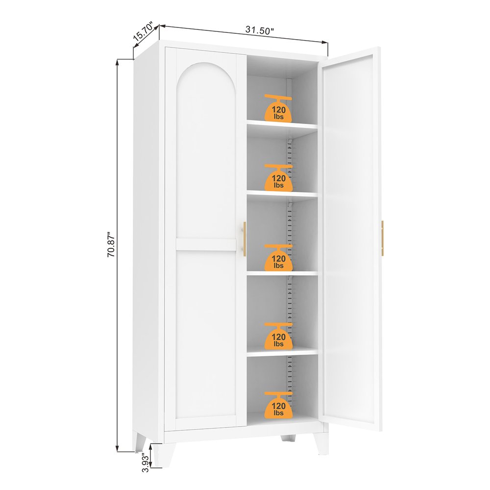 71" White Steel Pantry Or Storage Closet With Arched Panel Doors
