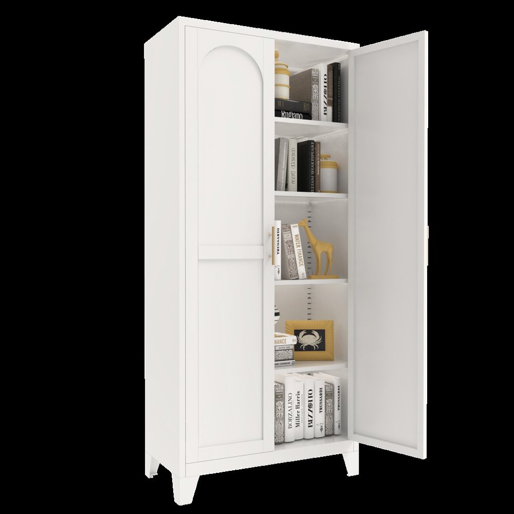 71" White Steel Pantry Or Storage Closet With Arched Panel Doors