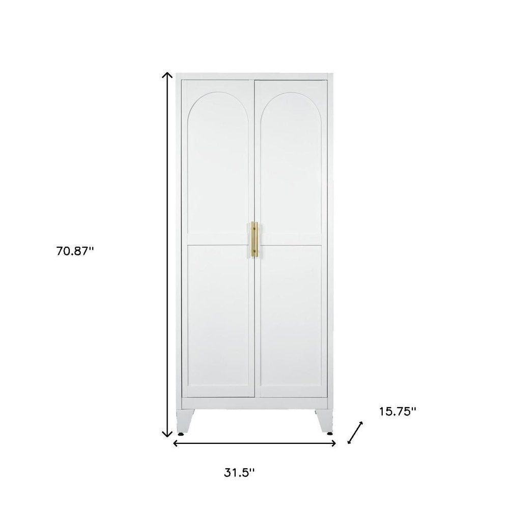 71" White Steel Pantry Or Storage Closet With Arched Panel Doors